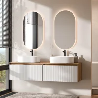 ARISA Double Vanity Unit, 160 cm, in White Ribbed, with 2...