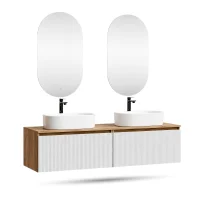 ARISA Double Vanity Unit, 160 cm, in White Ribbed, with 2...