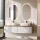 ARISA Double Vanity Unit, 160 cm, in White Ribbed, with 2 LED Mirrors and 2 White Ceramic Countertop Sinks, 55 cm