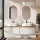ARISA Double Vanity Unit, 160 cm, in White Ribbed, with 2 LED Mirrors and 2 White Ceramic Countertop Sinks, 55 cm
