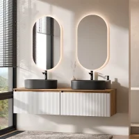 ARISA Double Vanity Unit, 160 cm, in White Ribbed, with 2...