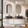 ARISA Double Vanity Unit, 160 cm, in White Ribbed, with 2 LED Mirrors and 2 Black Ceramic Countertop Sinks, 55 cm