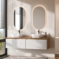 ARISA Double Vanity Unit, 160 cm, in White Ribbed, with 2...