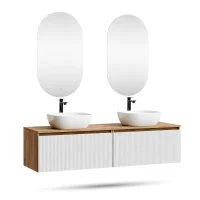 ARISA Double Vanity Unit, 160 cm, in White Ribbed, with 2...