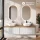 ARISA Double Vanity Unit, 160 cm, in White Ribbed, with 2 LED Mirrors and 2 White Ceramic Countertop Sinks (42 cm)