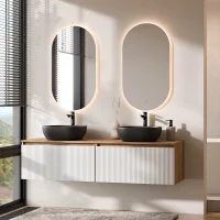 ARISA Double Vanity Unit, 160 cm, in White Ribbed, with 2...