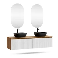 ARISA Double Vanity Unit, 160 cm, in White Ribbed, with 2...