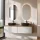 ARISA Double Vanity Unit, 160 cm, in White Ribbed, with 2 LED Mirrors and 2 Black Ceramic Countertop Sinks (42 cm)