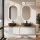 ARISA Double Vanity Unit, 160 cm, in White Ribbed, with 2 LED Mirrors and 2 Black Ceramic Countertop Sinks (42 cm)