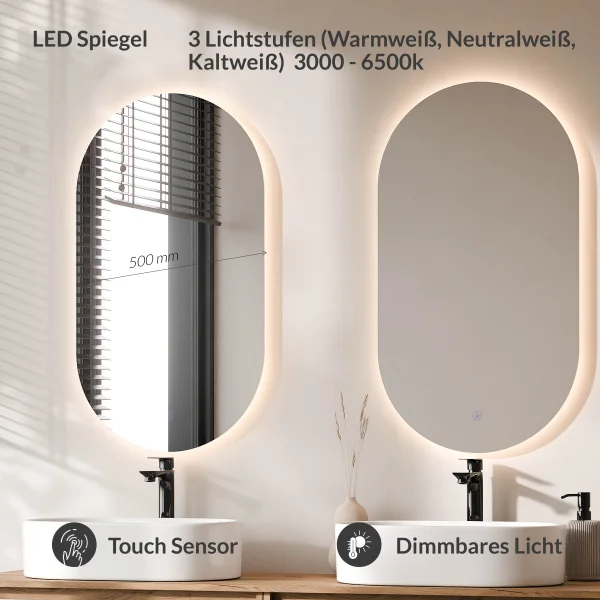 ARISA Doppelwaschtisch 160 cm in Weiß mit 2 LED Spiegel und 2 weißen Keramik-Aufsatzwaschbecken 55 cm