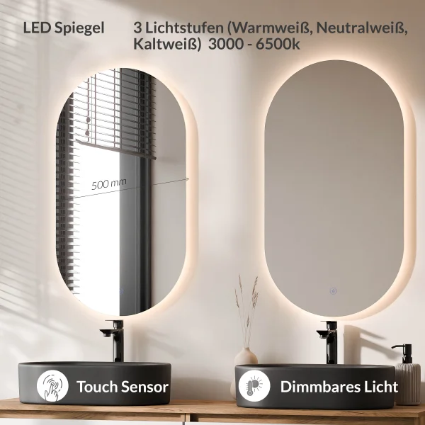 ARISA Double Vanity Unit, 160 cm, in White, with 2 LED Mirrors and 2 Black Ceramic Countertop Sinks, 55 cm