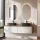 ARISA Double Vanity Unit, 160 cm, in White, with 2 LED Mirrors and 2 Black Ceramic Countertop Sinks, 55 cm