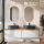 ARISA Double Vanity Unit, 160 cm, in White, with 2 LED Mirrors and 2 Black Ceramic Countertop Sinks, 55 cm