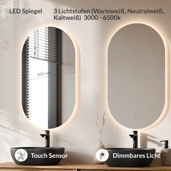 ARISA Doppelwaschtisch 160 cm in Weiß mit 2 LED Spiegel und 2 schwarzen Keramik-Aufsatzwaschbecken 42 cm