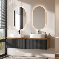 ARISA Doppio lavabo da 160 cm in nero zigrinato con 2...