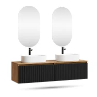 ARISA Doppio lavabo da 160 cm in nero zigrinato con 2...