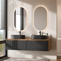 ARISA Doppio lavabo da 160 cm in nero zigrinato con 2...