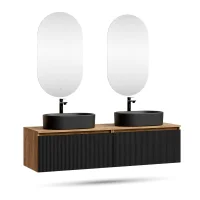 ARISA Doppio lavabo da 160 cm in nero zigrinato con 2...