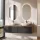 Meuble-lavabo double ARISA 160 cm, noir strié, avec 2 miroirs à LED et 2 vasques en céramique blanche de 42 cm