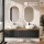 Meuble-lavabo double ARISA 160 cm, noir strié, avec 2 miroirs à LED et 2 vasques en céramique blanche de 42 cm