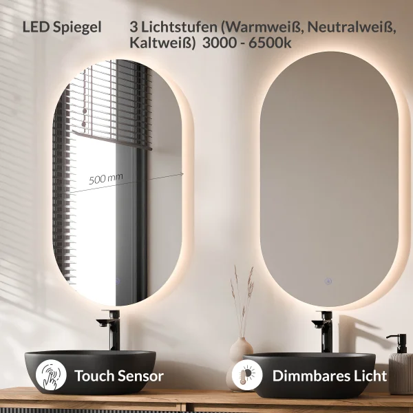 Meuble-lavabo double ARISA 160 cm, noir strié, avec 2 miroirs à LED et 2 vasques en céramique noires de 42 cm