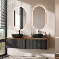 ARISA Doppio lavabo da 160 cm in nero zigrinato con 2...