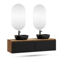 ARISA Doppio lavabo da 160 cm in nero zigrinato con 2...