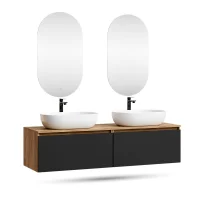 Mueble de lavabo doble ARISA de 160 cm en negro con 2...