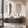 Meuble-lavabo double ARISA 160 cm, noir, avec 2 miroirs à LED et 2 vasques en céramique blanches de 60 cm