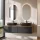 Meuble-lavabo double ARISA 160 cm, noir, avec 2 miroirs à LED et 2 vasques en céramique noires de 60 cm