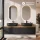 Meuble-lavabo double ARISA 160 cm, noir, avec 2 miroirs à LED et 2 vasques en céramique noires de 60 cm
