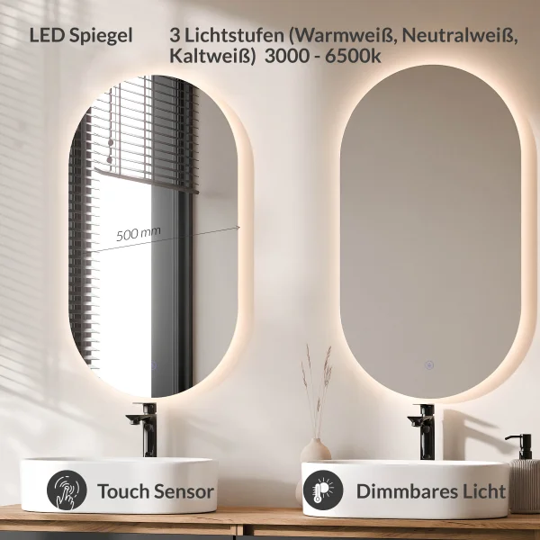 Meuble-lavabo double ARISA 160 cm, noir, avec 2 miroirs à LED et 2 vasques en céramique blanches de 55 cm