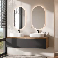 Mueble de lavabo doble ARISA de 160 cm en negro con 2...