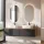 Meuble-lavabo double ARISA 160 cm, noir, avec 2 miroirs à LED et 2 vasques en céramique blanches de 55 cm