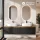 Meuble-lavabo double ARISA 160 cm, noir, avec 2 miroirs à LED et 2 vasques en céramique blanches de 55 cm