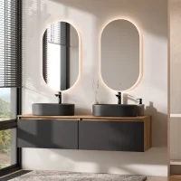 Mueble de lavabo doble ARISA de 160 cm en negro con 2...