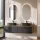 Meuble-lavabo double ARISA 160 cm, noir, avec 2 miroirs à LED et 2 vasques en céramique noires de 55 cm