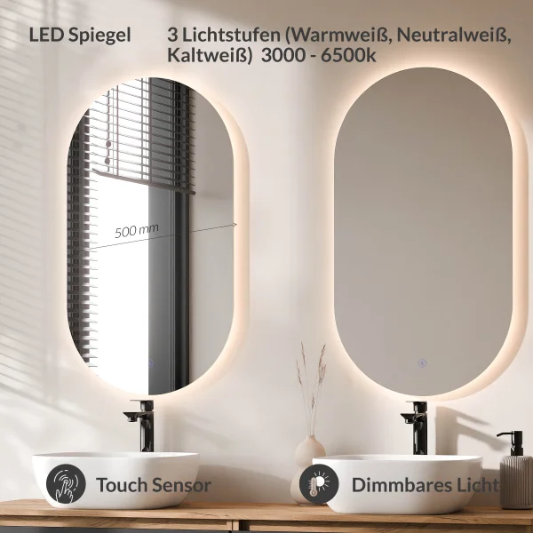 Meuble-lavabo double ARISA 160 cm, noir, avec 2 miroirs à LED et 2 vasques en céramique blanches de 42 cm