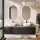 Meuble-lavabo double ARISA 160 cm, noir, avec 2 miroirs à LED et 2 vasques en céramique blanches de 42 cm