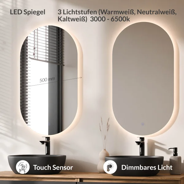 Meuble-lavabo double ARISA 160 cm, noir, avec 2 miroirs à LED et 2 vasques en céramique noires de 42 cm