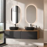 Mueble de lavabo doble ARISA de 160 cm en negro con 2...