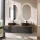 Meuble-lavabo double ARISA 160 cm, noir, avec 2 miroirs à LED et 2 vasques en céramique noires de 42 cm