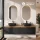 Meuble-lavabo double ARISA 160 cm, noir, avec 2 miroirs à LED et 2 vasques en céramique noires de 42 cm