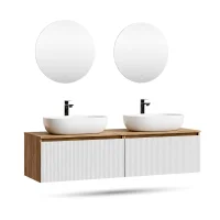 Mobile lavabo doppio ARISA da 160 cm in bianco scanalato...