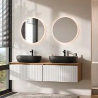 ARISA Double Vanity Unit, 160 cm, in White Ribbed, with 2...