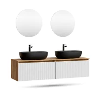 ARISA Double Vanity Unit, 160 cm, in White Ribbed, with 2...