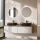 ARISA Double Vanity Unit, 160 cm, in White Ribbed, with 2 NOVA 60 cm LED Mirrors and 2 Black Ceramic Countertop Sinks, 60 cm