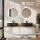 ARISA Double Vanity Unit, 160 cm, in White Ribbed, with 2 NOVA 60 cm LED Mirrors and 2 Black Ceramic Countertop Sinks, 60 cm