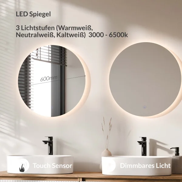 ARISA Double Vanity Unit, 160 cm, in White Ribbed, with 2 NOVA 60 cm LED Mirrors and 2 White Ceramic Countertop Sinks, 55 cm