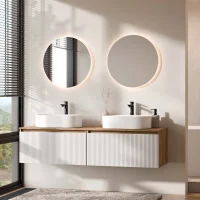 ARISA Double Vanity Unit, 160 cm, in White Ribbed, with 2...